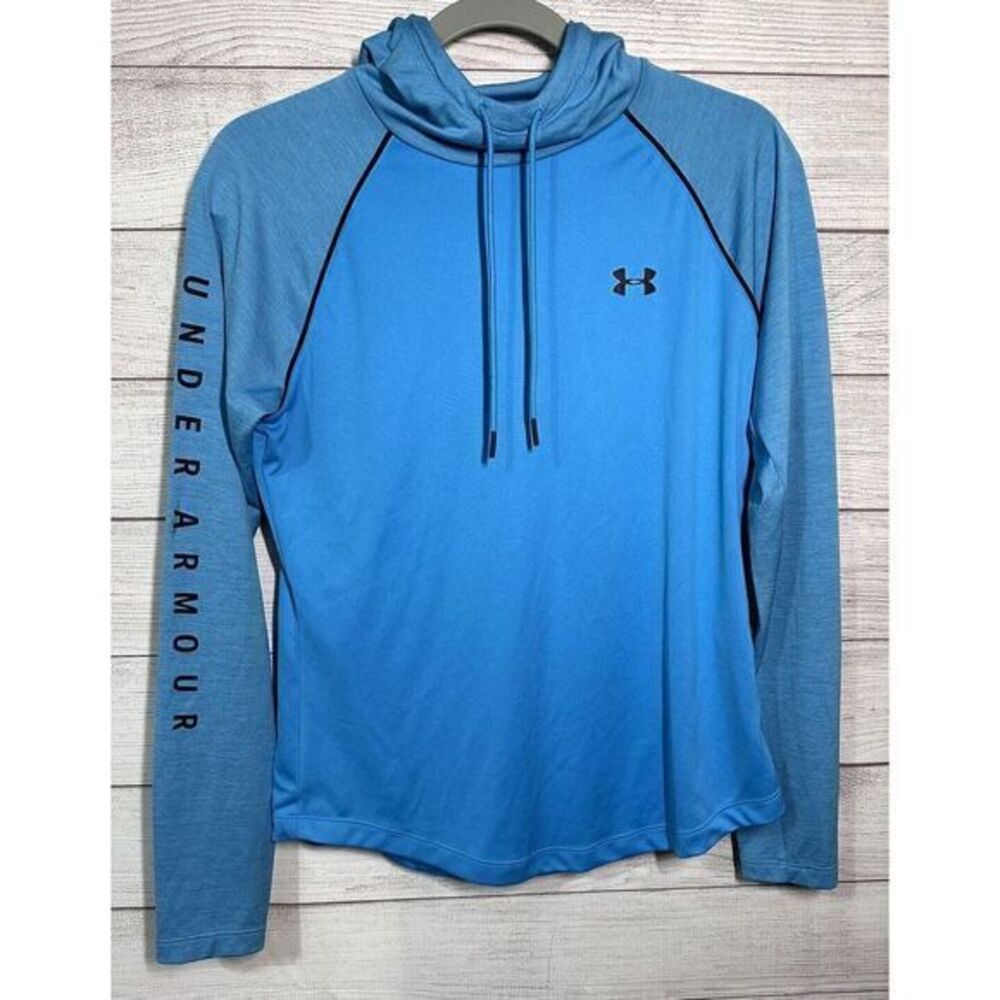 Women's Under Armour HeatGear Loose Pullover Mock Neck Hoodie Blue Teal Medium